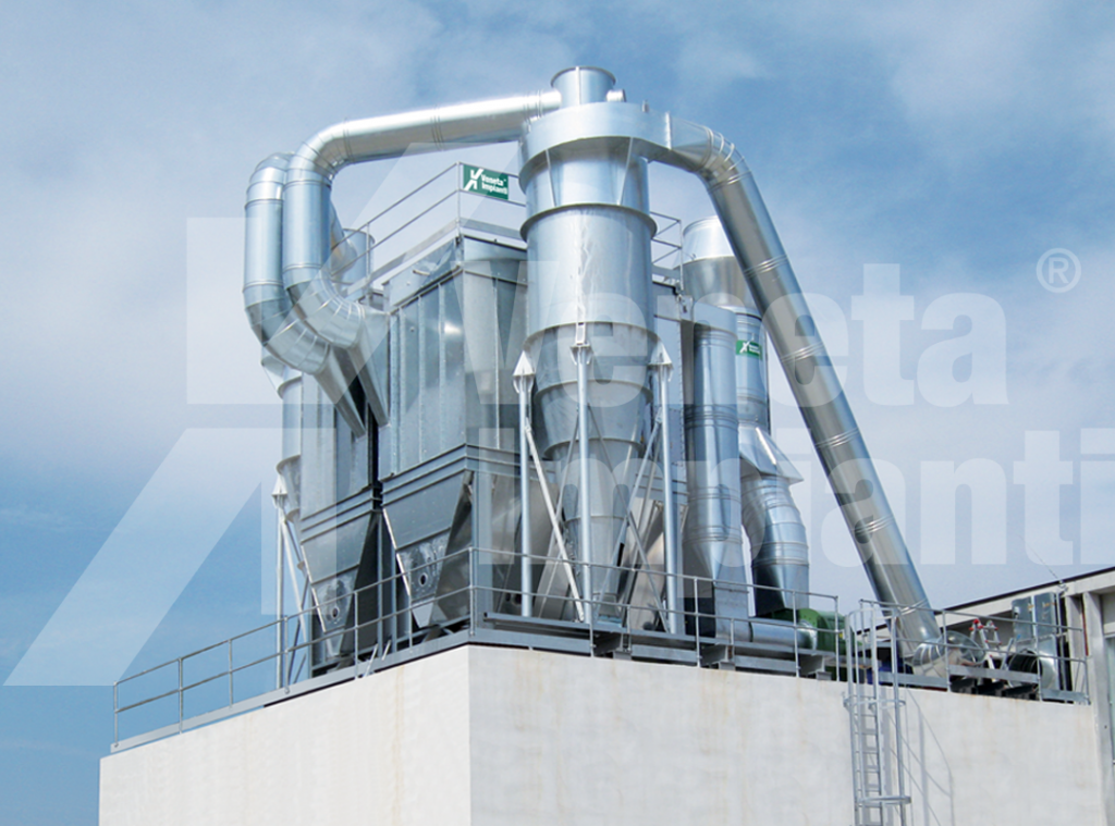 Impianto con cicloni, filtri e scarico su bunker
