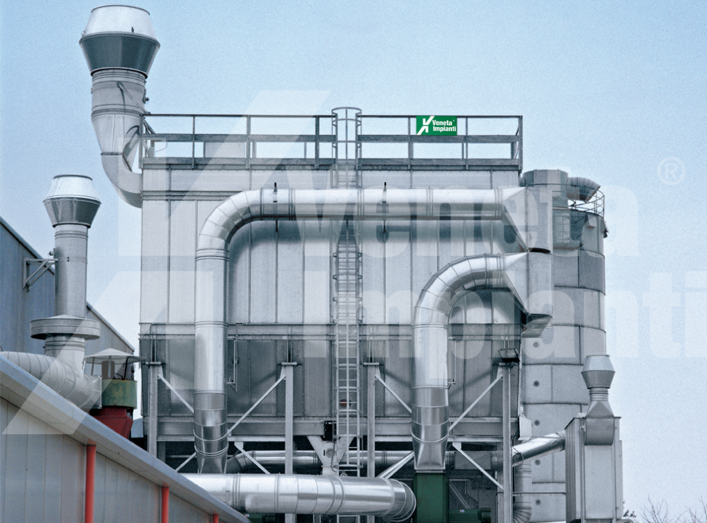 Impianto di aspirazione con filtro a maniche in pressione e 2 collettori aspiranti