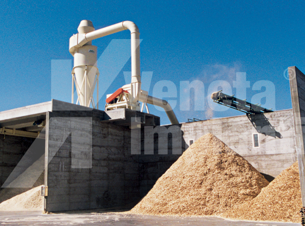 Impianto di aspirazione con ciclone di decantazione e scarico su bunker